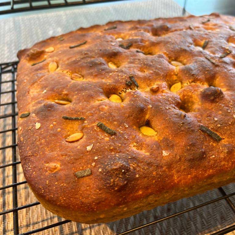 Savory Pumpkin Sourdough Focaccia